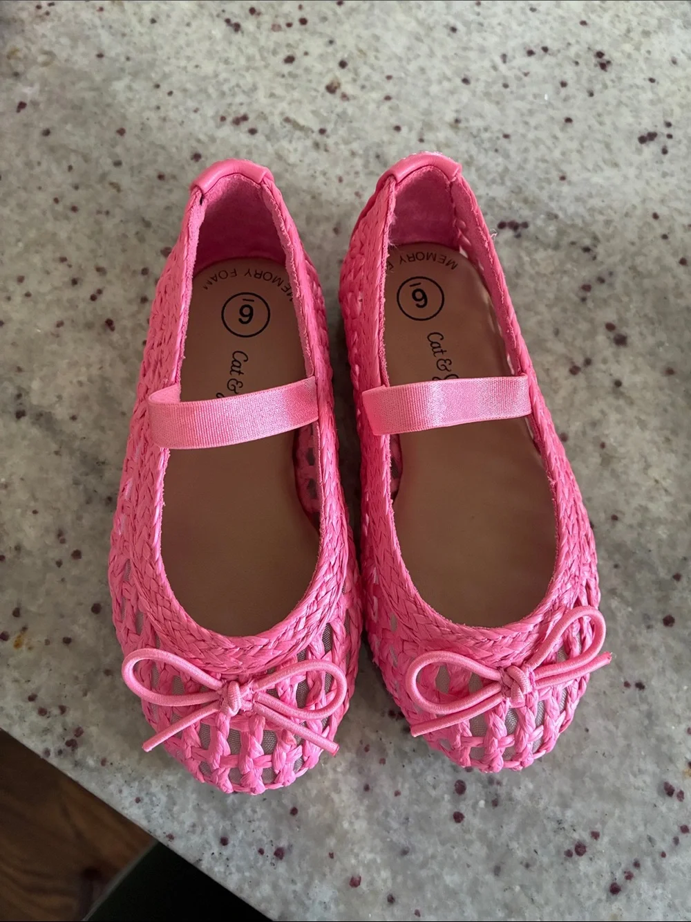 Cat & Jack Bright Pink Woven Mary Jane Flats with Bow